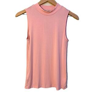 BCB GENERATION Sleeveless Mock Neck Top Women’s Medium Pink Ribbed Slinky.